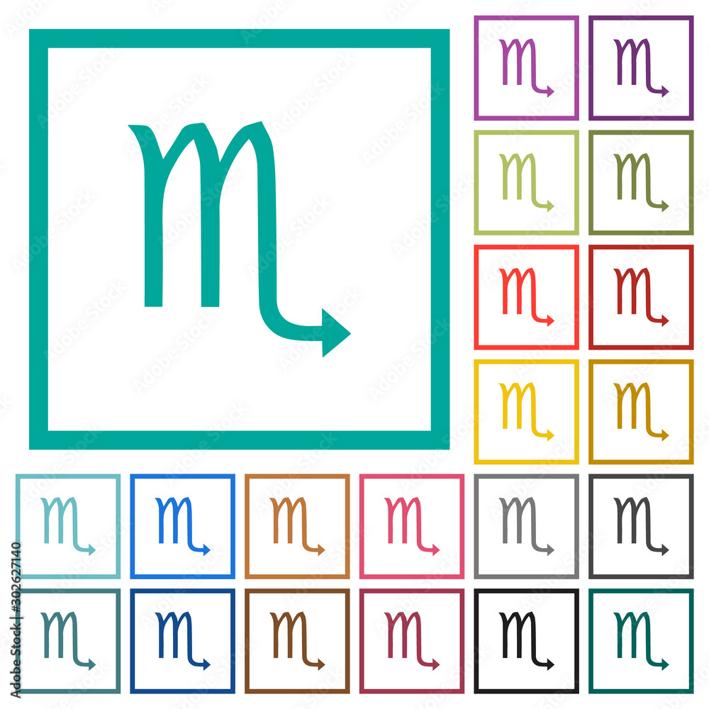 Fototapeta premium Scorpio zodiac symbol flat color icons with quadrant frames