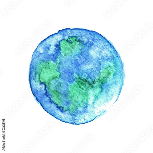 watercolor illustration of the Earth globe on white background