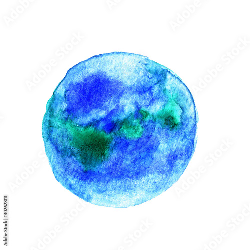 Watercolor illustration planet Earth globe on white background