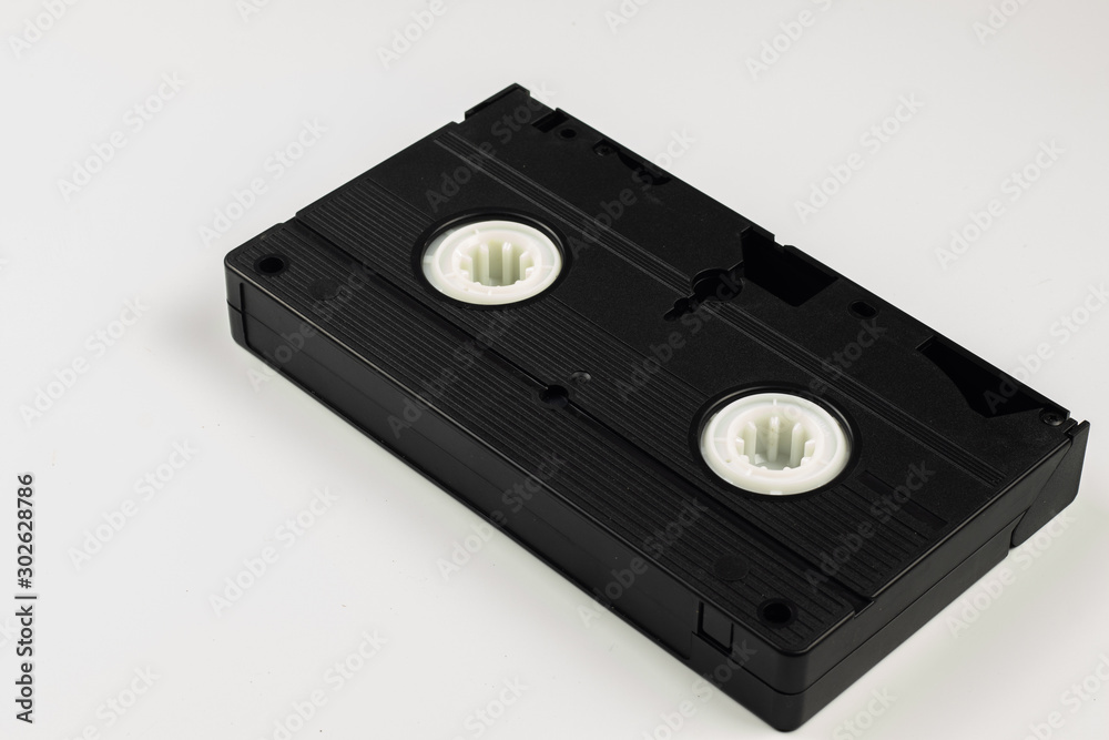 Old video cassette on a white background.