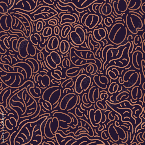 Vector seamless pattern. Art line of coffee bean