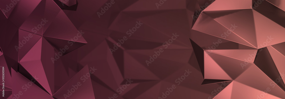 Fototapeta premium 3d ILLUSTRATION, of abstract crystal background, triangular texture, wide panoramic with empty space for text or logo, for wallpaper