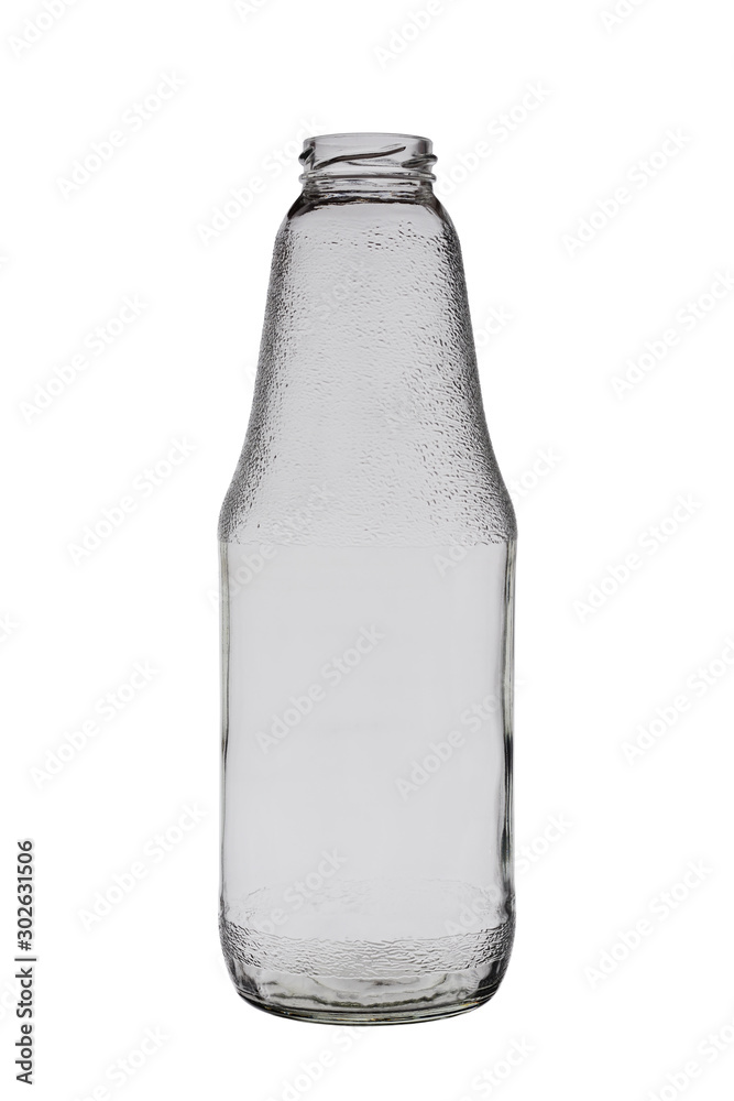 Empty glass bottle for milk or juice. Isolated on white background