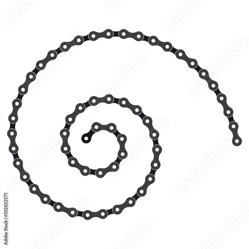 Vector spiral created from black bike chain. Isolated on white background.
