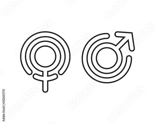 Simple gender icons Men and Women. Male and Female symbols are isolated on a white background for graphic design elements.