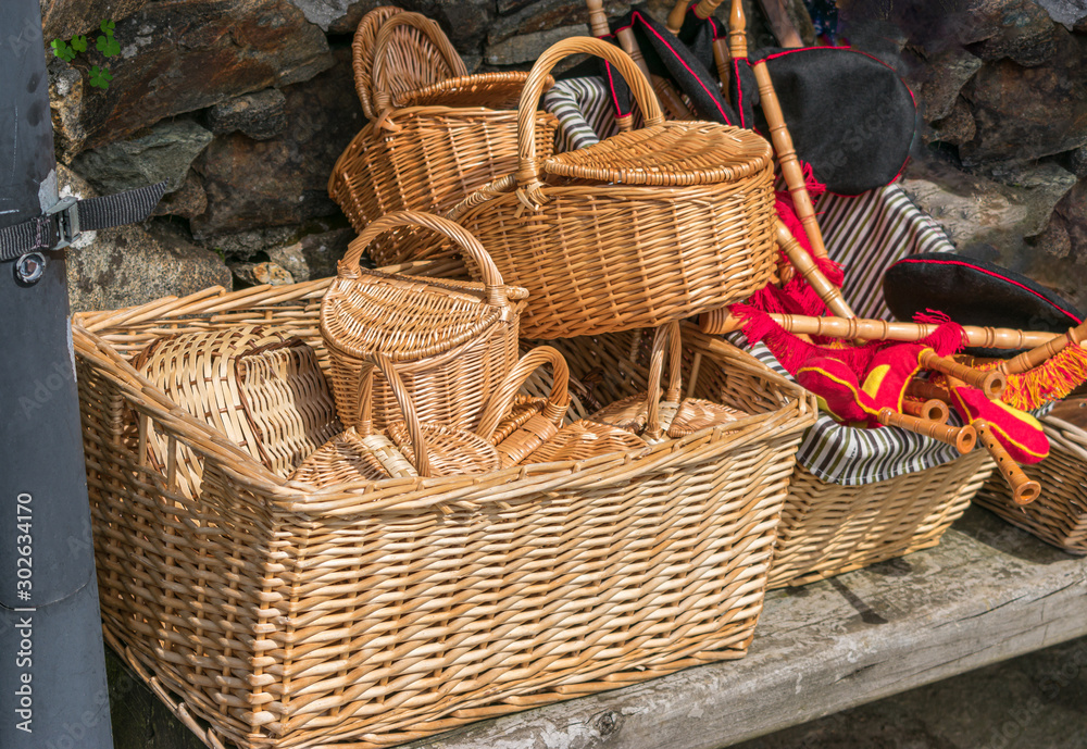 wicker baskets for sale in street market