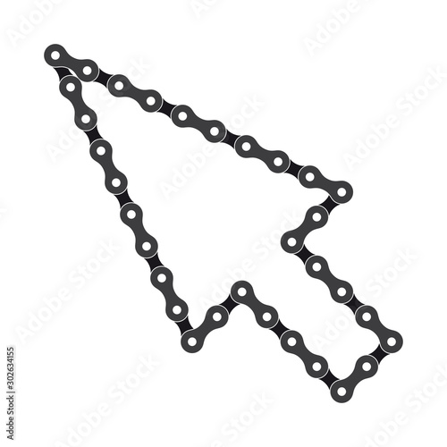 Vector black left arrow sign created from bike chain. Isolated on white background.