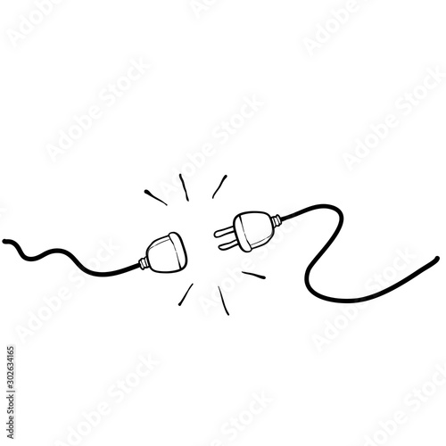 Electric Plug and Socket unplug outline design vector. 404 error background web banner, Electric wire shock, disconnection, loss of connect. with hand drawn doodle style vector