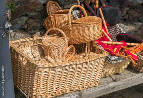wicker baskets for sale in street market © photointruder