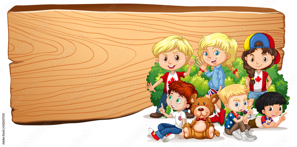 Blank sign template with kids and teddy bear Blank sign template with kids and teddy bear