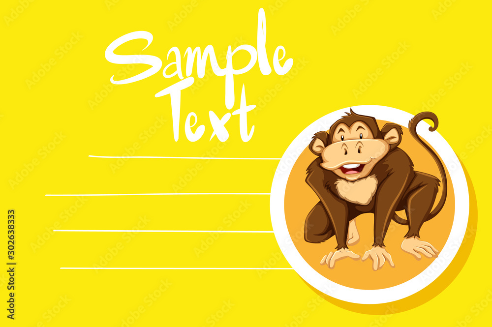 Card template with cute monkey Card template with cute monkey