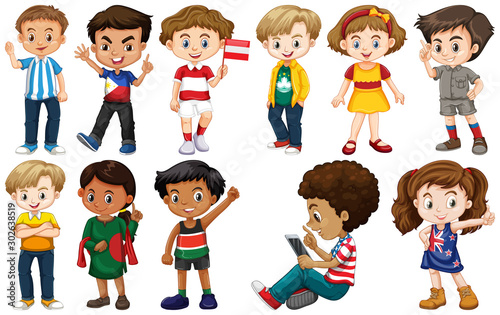 Set of kids from different countries