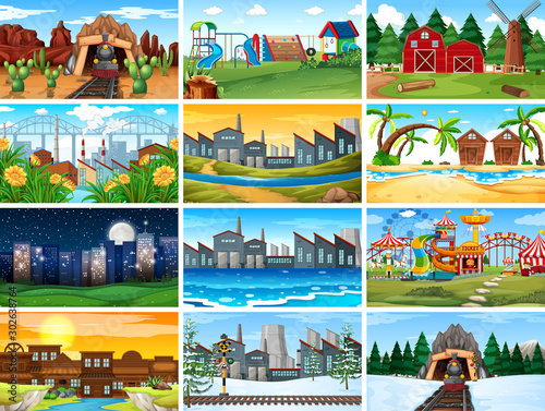Set of scenes in nature setting