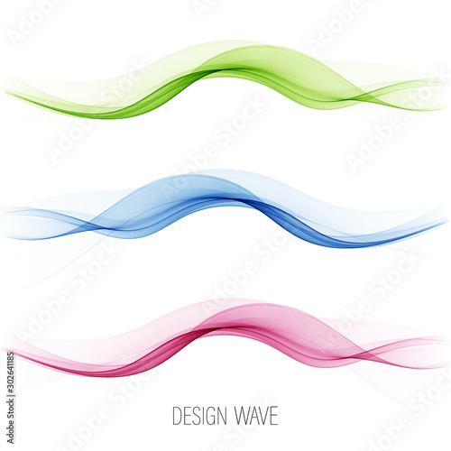 Vector set abstract wave pattern. Blue wave. Green wave. Red wave. Transparent wave set. Color wave. Smoke wave. © lesikvit