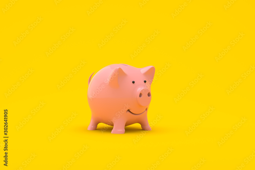 yields, consumption, expenditures business success metaphor - pink piggy bank isolated on yellow 3d illustration