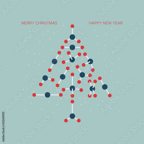 Vector Christmas card featuring molecular structures and inspired by chemistry and other natural sciences.