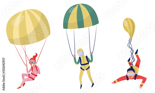 Skydivers descend. Vector illustration on a white background.