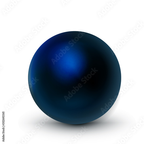 Blue dark sphere, ball. Mock up of clean round the realistic object, orb icon. Design decoration round shape, geometric simple, figure circle form. Isolated on white background, vector illustration