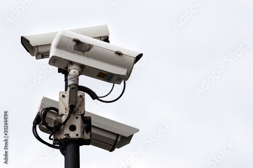 Close Up of a Security CCTV Cameras on a lamp post