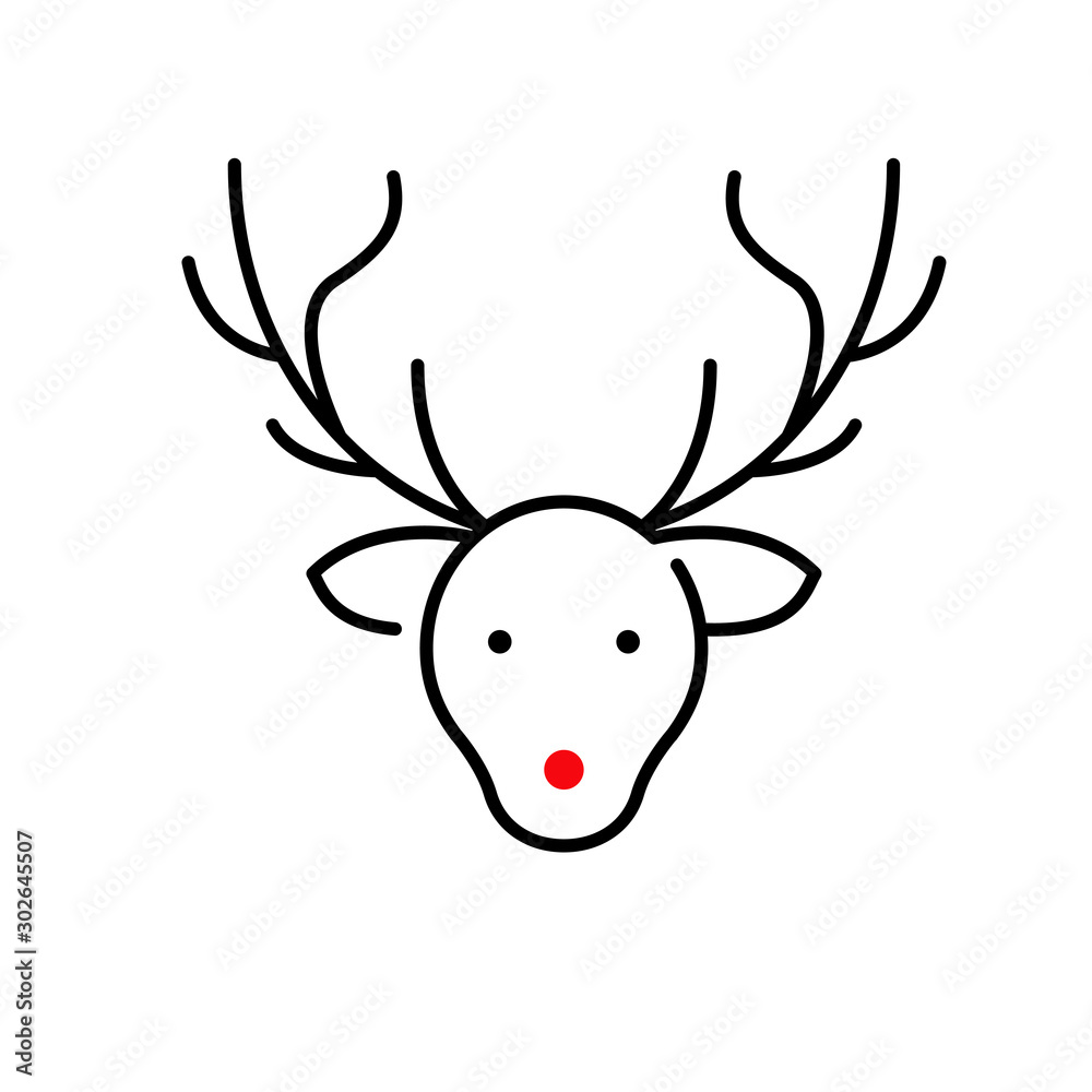Salto traje bandeja Icono navideño lineal con la cabeza del reno Rodolfo en color negro con  nariz roja vector de Stock | Adobe Stock