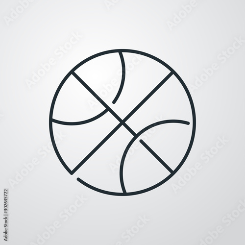 Icono plano lineal pelota de baloncesto vista superior en fondo gris