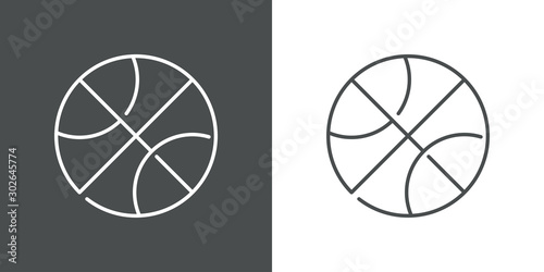 Icono plano lineal pelota de baloncesto vista superior en fondo gris y fondo blanco