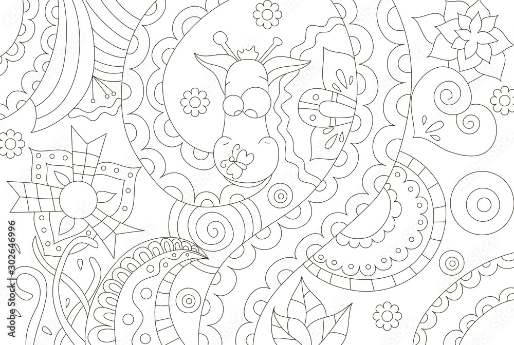 Fototapeta premium Painting for adult anti stress coloring page, book.