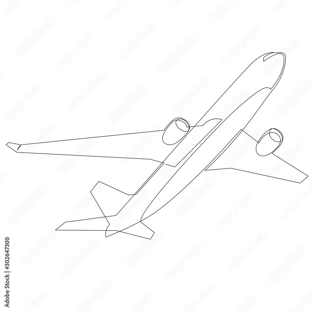 One line airplane isolated on white background, Travel and tourism One line airplane isolated on white background, Travel and tourism