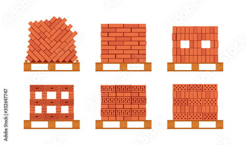 Vector brick pallet icons in flat style