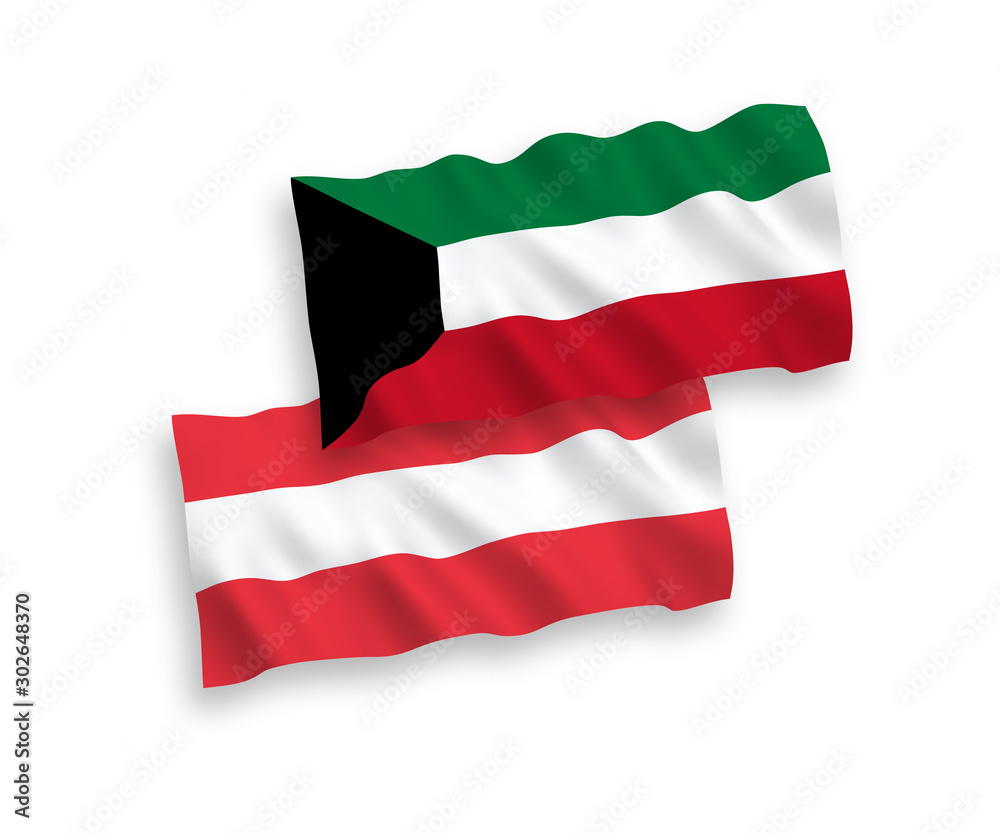 Flags of Austria and Kuwait on a white background Flags of Austria and Kuwait on a white background