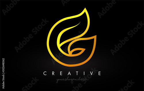 Letter G Golden Monogram Leaf Logo Icon Design with Gold Yellow Colors Vector.
