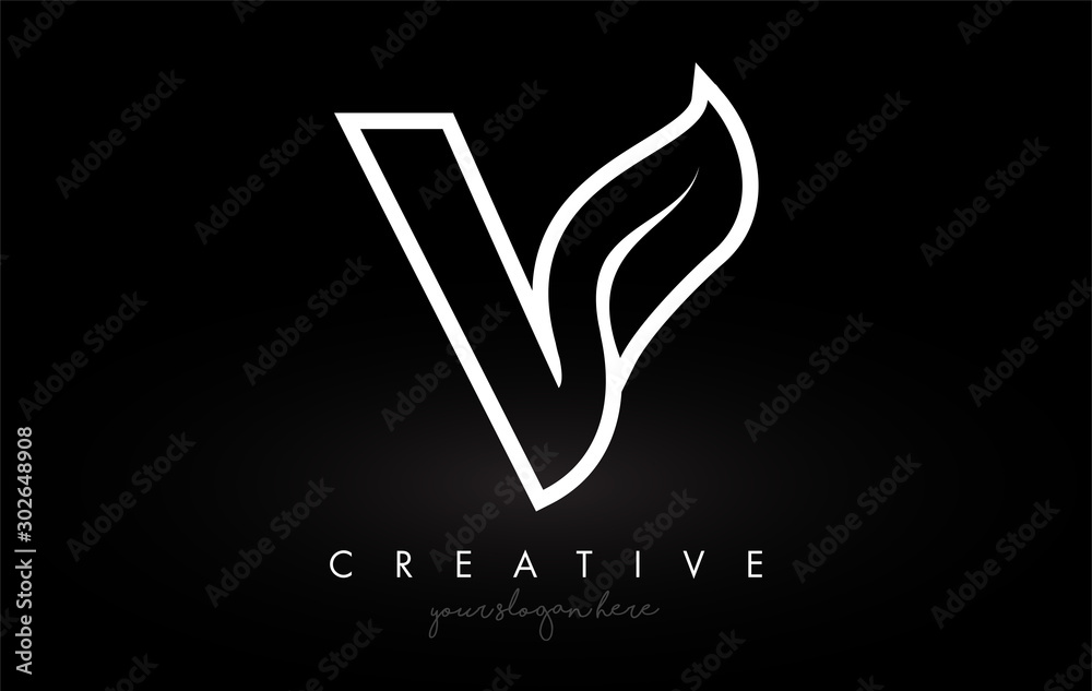 Letter V Monogram Leaf Logo Icon Design with Black and White Colors Vector. - obrazy, fototapety, plakaty 