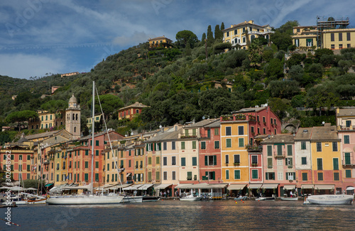 Portofino Ligurie Italy. Mediterranean Sea and coast. Harbor. Boats. Bay