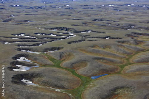 Tundra landscape in summer, Taymyr peninsula, aerial view