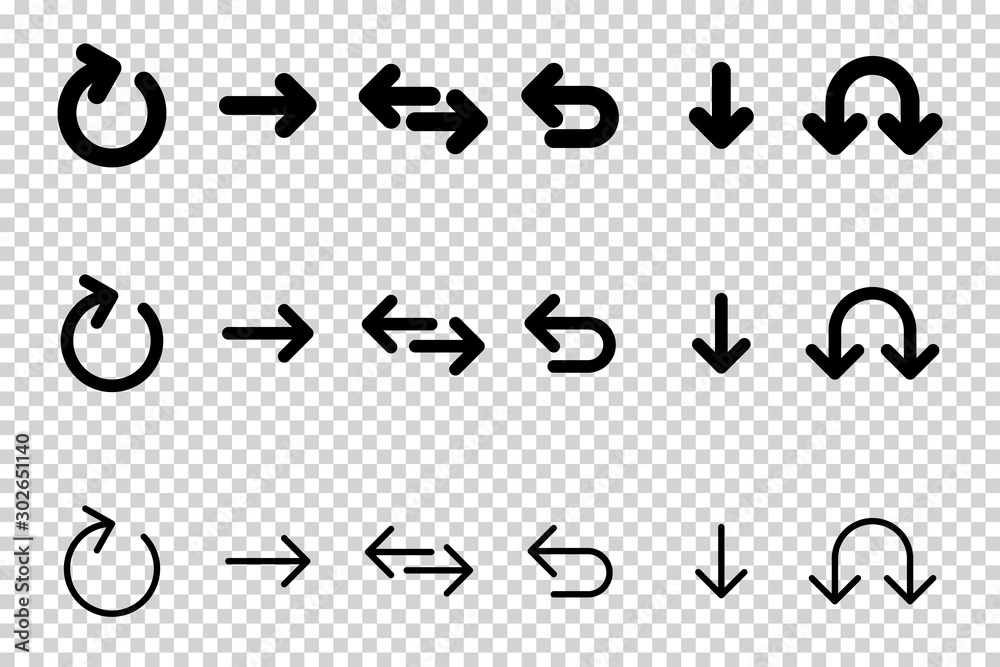 Arrows vector. Flat balck arrows isolated on transoarent background.