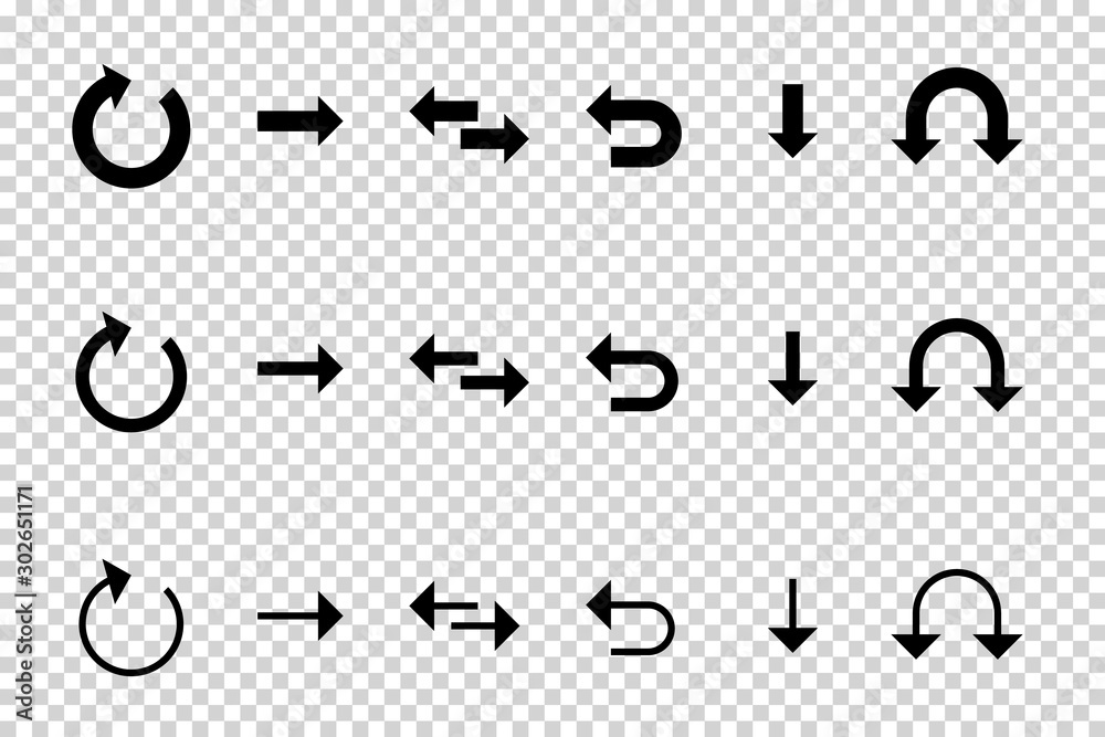 Arrows vector. Flat balck arrows isolated on transoarent background.