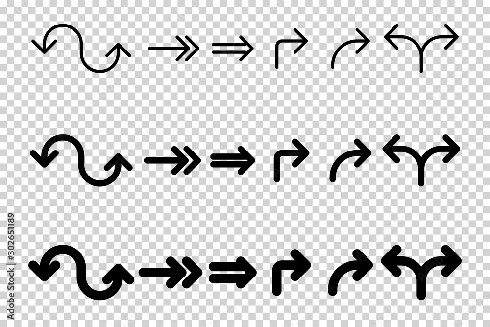 Arrows vector. Flat balck arrows isolated on transoarent background.