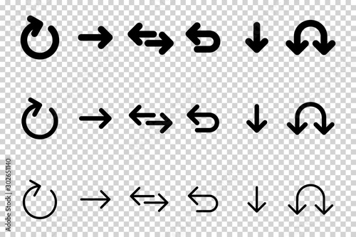 Obraz na płótnie Arrows vector. Flat balck arrows isolated on transoarent background. w salonie