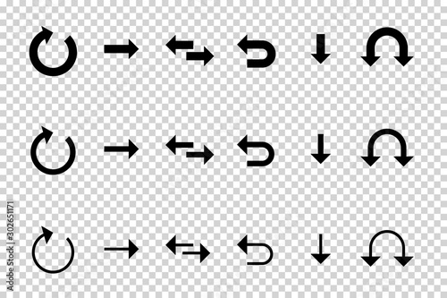 Obraz na płótnie Arrows vector. Flat balck arrows isolated on transoarent background. w salonie