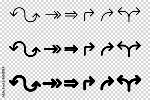 Obraz na płótnie Arrows vector. Flat balck arrows isolated on transoarent background. w salonie