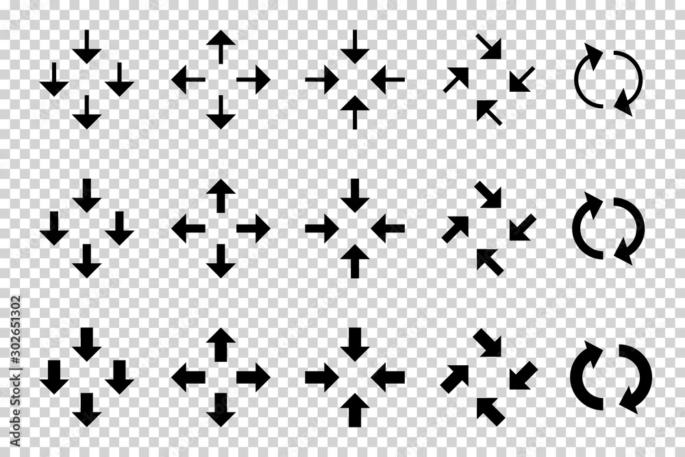Arrows vector. Flat balck arrows isolated on transoarent background.