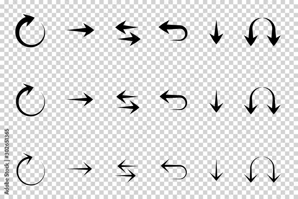 Arrows vector. Flat balck arrows isolated on transoarent background.