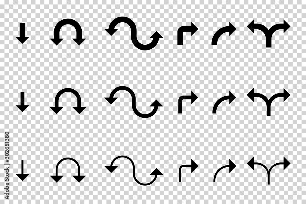 Arrows vector. Flat balck arrows isolated on transoarent background.
