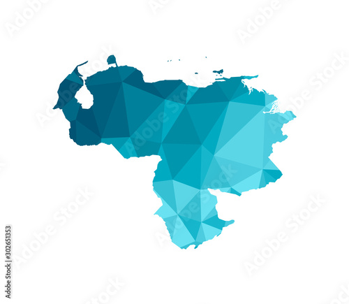 Photo Vector isolated illustration icon with simplified blue silhouette of Venezuela map