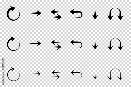 Obraz na płótnie Arrows vector. Flat balck arrows isolated on transoarent background. w salonie