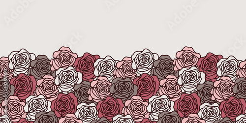 Vector floral seamless border in pastel. Simple doodle rose hand drawn made into repeat. Great for invitations, decor, packaging, ribbon, greeting cards, stationary, valentines day.