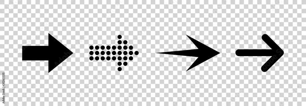 Arrows vector. Flat balck arrows isolated on transoarent background.