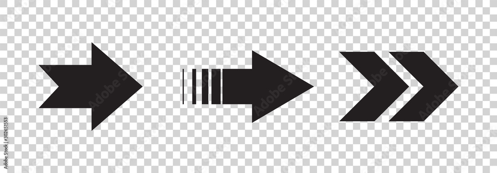 Arrows vector. Flat balck arrows isolated on transoarent background.