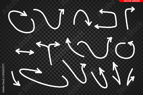 Obraz na płótnie Arrows vector. Hand drawn arrows isolated on dark transoarent background. w salonie