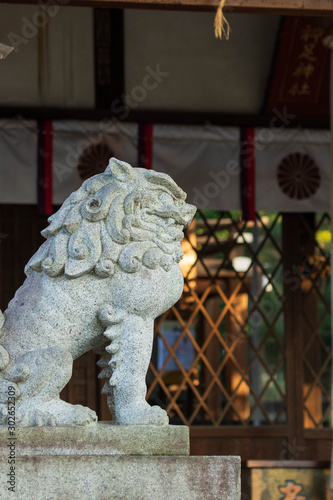 京都府長岡京市の神足神社の狛犬と拝殿 © 眞